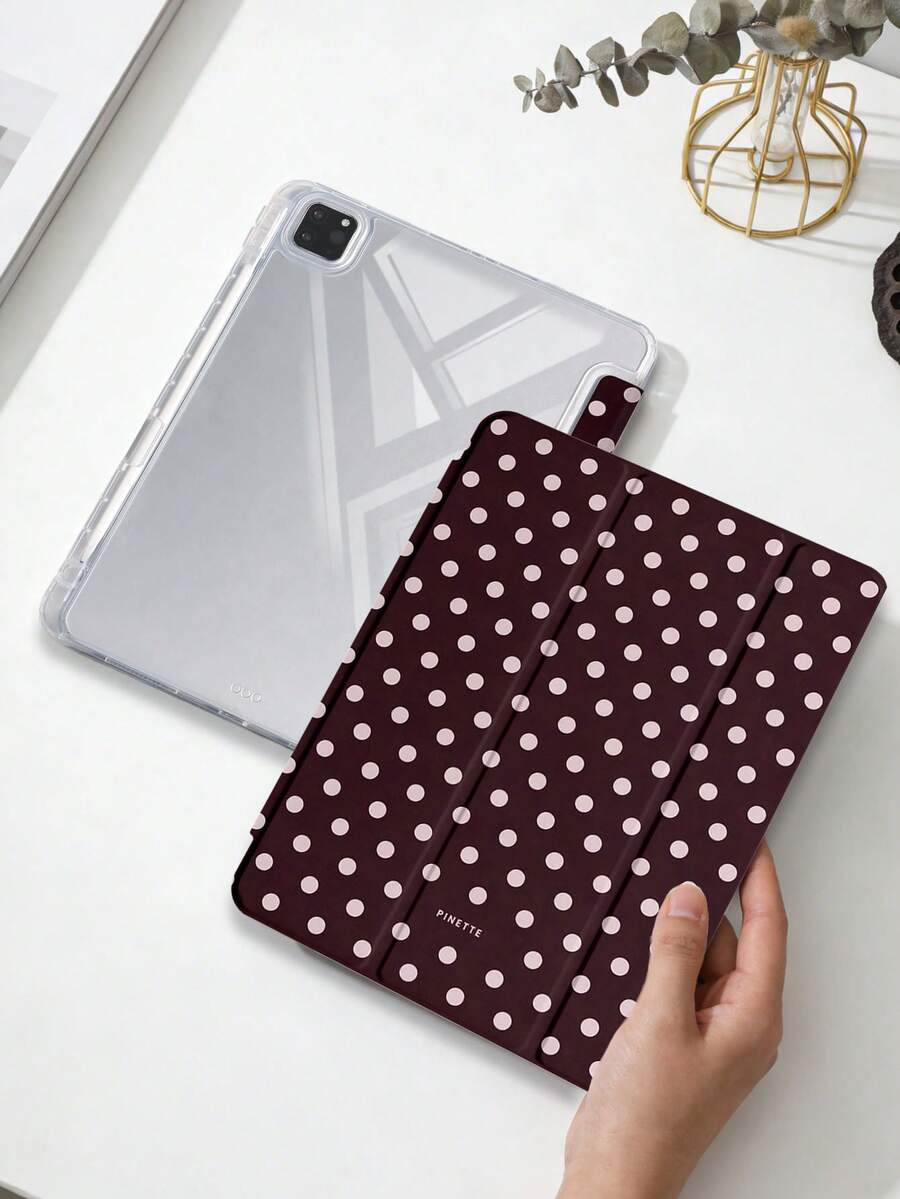1件紅色波點平板保護殼,適用於 iPad Mini6/Mini7/10.2/10.5/10.9 (Air4-Air8)/Pro 11/10th Gen/A16/Pro 11 2024,彩繪圖案平板保護套,全透明壓克力背殼,三折支架,自動休眠/喚醒,內建筆槽,不含筆,部分機型附相機框 - 彩色 - 查看 1