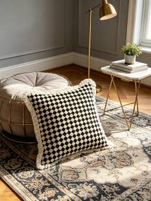 1pc Modern Fashion Printed Tassel Edge Pillowcase, Double-Sided Decorative Pillowcase, Black And White Rhombus Pattern, Home Decor, Sofa, Bed, Bedroom (Pillow Insert Not Included) - Size Excluding 3cm Tassel - Multicolor - View 2