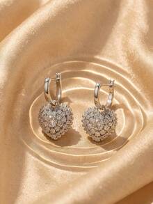 SWAROVSKI Full Rhinestone Heart Pendant Ear Clips, 3D Plump Heart-Shaped Crystal Earrings, Birthday Gift For Girlfriend - Silver - View 6