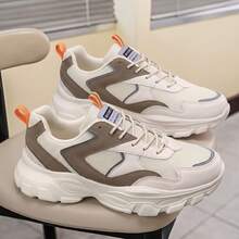 Men Contrast Piping Chunky Sneakers, Lace-Up Front Sneakers Valentines - Beige - View 6