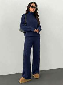 Women Sweater Co-Ords - Navy Blue - View 1