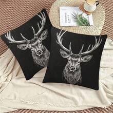 2PCS Minimalist Christmas Tree Print Throw Pillow Covers, Geometric Xmas Tree Snowflake Decorative Cushion Cases For Sofa Bedroom, Home Decor / Christmas Decor / Room Decor, Single‑Sided Print, Pillow Insert Not Included - Black - View 6