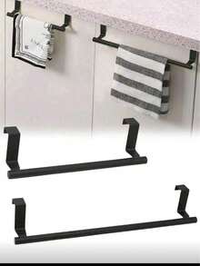 1pc Kitchen Sink Towel Rack Cabinet Door Hook, No-Drill Kitchen Cabinet Door Hanging Rack, Drawer Towel Rack, Available In Black/Silver/White - Silver - View 2