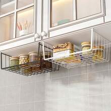 1pc Under Cabinet Storage Rack, Metal Basket, Hanging Storage Basket, Space-Saving Additional Storage Shelf And Slide-In Storage Basket Organizer, Suitable For Kitchen Countertop And Dining Room Use - Multicolor - View 2