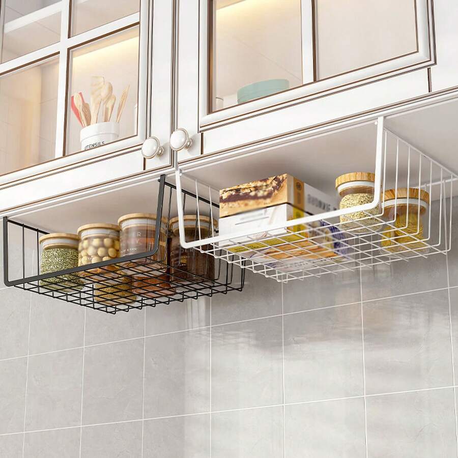 1pc Under Cabinet Storage Rack, Metal Basket, Hanging Storage Basket, Space-Saving Additional Storage Shelf And Slide-In Storage Basket Organizer, Suitable For Kitchen Countertop And Dining Room Use