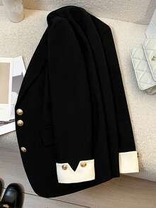New Women's Black Blazer Jacket With Metal Buttons, Elegant And Versatile Fall - Black - View 6