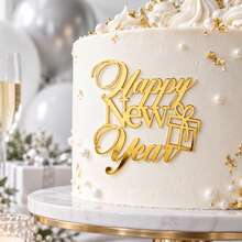 1 cái/3 cái/6 cái topper bánh kem acrylic Happy New Year, trang trí bánh gương vàng, thiết kế hộp quà, trang trí bánh tiệc đêm giao thừa, dụng cụ làm bánh tráng miệng - Nhiều màu - Xem 4