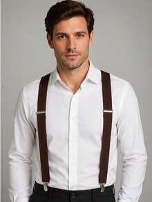 Men's High Elasticity 2.5cm Suspenders - Brown - View 1