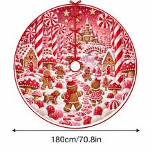 1件裝粉色糖果薑餅童話王國圖案聖誕樹裙，優雅配色節日裝飾，5種尺寸，中性節日禮物，適用於居家與派對聖誕裝飾 - 粉色糖果薑餅童話王國 - 查看 13