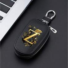 A-Z Letter Fashionable PU Black Car Keychain Protective Case With Zipper And Keychain, Car Keybox, Car Keychain, Men's Gift, Valentine's Day Gift, Per - Multicolor - View 21