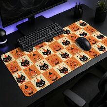 1pc Vintage Halloween Black Cat And Jack-O'-Lantern Checkerboard Print Extended Mouse Pad, Orange Black Keyboard Desk Mat, Holiday Desktop Decor - View 4