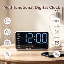 Bedroom Large Digital Alarm Clock, Temperature, Date And Weekday Display, Adjustable Brightness And Volume, Desktop Or Wall-Mounted, Modern Home And Office Clock - White Shell Pink - View 4