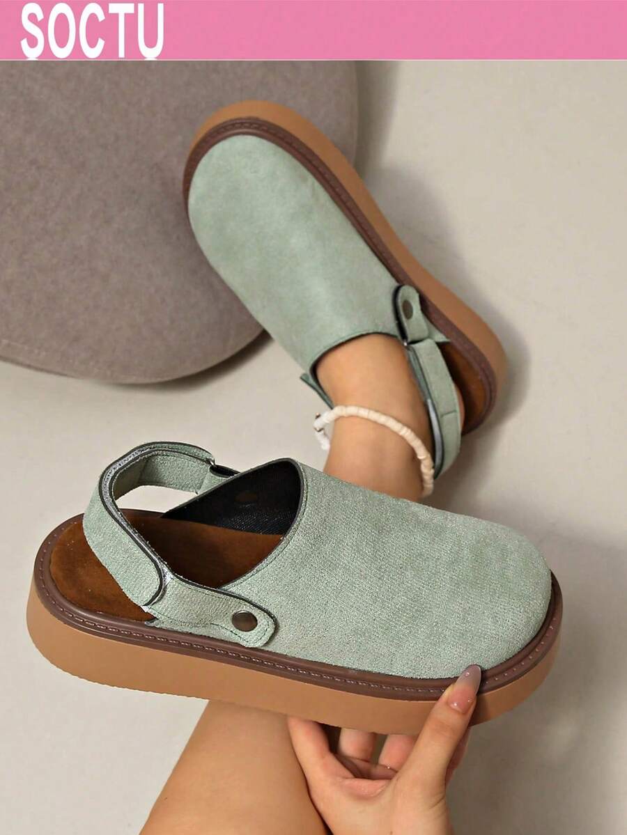 SOCTU Women's Spring New Round Toe Thick Sole Comfortable Slip-On Casual Fashion Mules