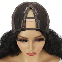 V-Part Curly Half Wig, Synthetic Fiber Half Wig, Glue-Free Instant Wear, Elastic Curly Hair, Secure Fit Breathable Cap, Quick Application - Black - View 6