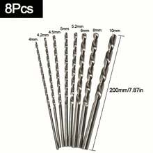 8-Piece Set Of Extra-Long 200mm Twist Drill Bits - Straight Shank, Suitable For Woodworking, Plastic And Jewelry Processing - Extended Twist Drill Bit Set - View 1