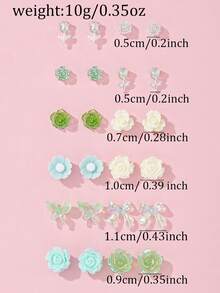 12 Pairs Women's Fashion Delicate Small Stud Earrings Set Cute Butterfly Heart Full Rhinestone Multi-Element Pattern Combination Suitable For Outings Travel Parties Multiple Occasions Valentine's Day Gift Can Be Given To Friends - Multicolor - View 5
