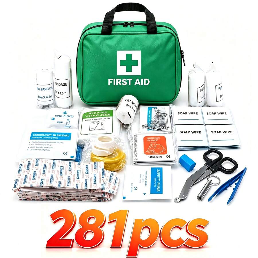 281pcs Deluxe First Aid Kit - Home Health Emergency Medical Kit, Equipped With Scissors, Bandages, Suitable For Car, Home, Hiking, Camping, Travel And Outdoor - View 1