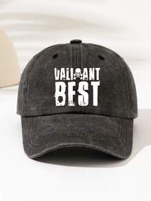1pc Fashion Adjustable Baseball Cap - Washed Print Baseball Cap, Suitable For Camping, Travel, Party And Hip-Hop Culture, Printed With 'VALIANT BEST Skull Brave And Fearless' Pattern And Text, Simple And Versatile, Perfect For Camping And Casual Wear, Great Gift For Family And Friends - Washed Cap - View 1