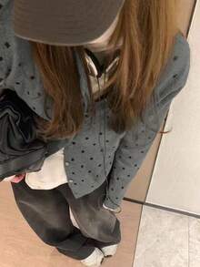 女款復古圓點圓領開襟衫，單排扣寬鬆修身休閒針織外套，秋冬款 - 深灰色 - 查看 6