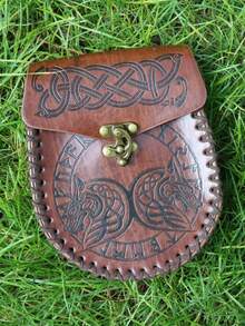Vintage Medieval PU Leather Waist Bag Viking Nordic Rune Totem Belt Pouch Unisex Renaissance Celtic LARP Role Play Costume Accessory Prop Halloween Cosplay Fantasy Outfit - A - View 12