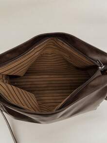 Fashion Solid Color PU Shoulder Tote Bag, Suitable For Women's Shopping, Commuting And Daily Use - Coffee - View 6