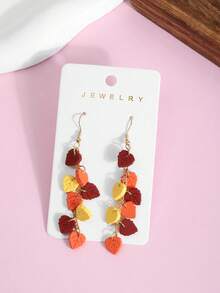 1 Pair Autumn Unique Style Gently Falling Leaf Earrings, Personalized Small Acrylic Leaf Texture Ear Hooks Ear Jewelry (Without Card) - Multicolor - View 2