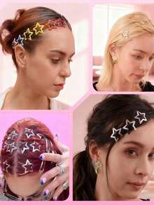 100PCS Candy Color Star Enamel BB Hair Clips, Sweet & Cool Style Snap Clips For Bangs, Flyaways, Ponytail Styling, Hair Accessories For Women - Colorful Stars - View 5