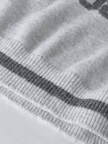 Women's American Retro Collegiate Style Digital Jacquard Knit Sweater, Loose Fit Pullover Tops For Autumn/Winter - Light Grey - View 5