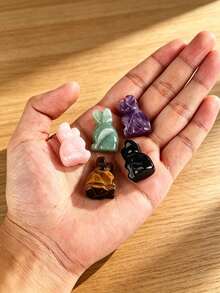 1/5 Pcs Colors Natural Stone Carved Dog Figurine With Velvet Pouch Mini Crystal Animal Statue Home Desktop Ornament Decorative Gift - Multicolor - View 4