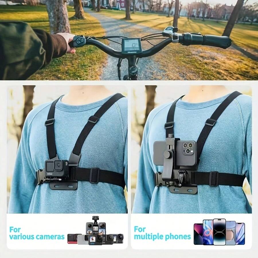 Tali dada dan kepala serbaguna yang dapat disesuaikan, aksesori kamera, cocok untuk bersepeda, kayak, memancing, dan skateboard. Kompatibel dengan iPhone dan kamera aksi, ideal untuk pengambilan gambar vlog orang pertama, dan terbuat dari ABS. - A - View 1