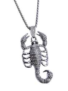 1pc New Gothic Style Full Rhinestone Scorpion Necklace, European And American Popular Personalized Long Stainless Steel Sweater Chain Pendant Jewelry, Halloween Gift, Fashion Accessory For Men's Daily Wear - Rhinestone Scorpion Necklace - View 2