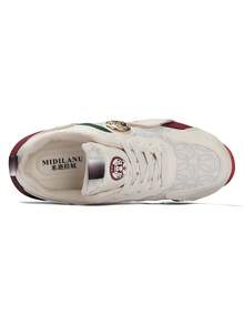 Men Chunky Platform Skate Shoes, Color Block Thick Sole Casual Sneakers, Shock Absorbing Non Slip Streetwear Board Shoes - White and Red - View 3
