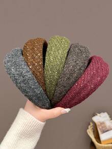 1pc Vintage Embossed Wool Headband, Versatile Elegant High Crown Hair Hoop For Face Washing And Hair Styling, Women's Fashion Hair Accessory - Multicolor - View 2