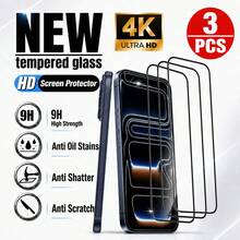 XINHONGYU 3pcs Ultra HD 9D Tempered Glass Screen Protector, Compatible With IPhone 17 Pro Max, High Definition Transparent Tempered Glass Protector, Full Coverage Tempered Glass Film, 9H+ Hardness, Compatible With IPhone 17 Pro, 9H 9D Protective Glass, High Definition Glass Screen Protector - Clear - View 8