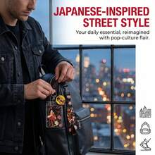 1pc Sonic Cherry Blossom Wrist Lanyard With Clear Card Holder, Anime Cartoon Wrist Strap With Detachable Buckle & Round Charm Keychain For Keys - Black - View 6