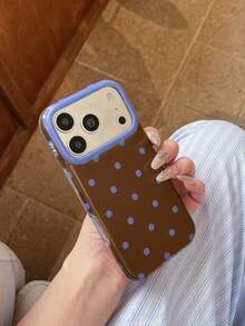 Minimalist Brown Polka Dot Phone Strap Compatible With Apple 18 Pro Phone Case 17 Pro Max New 16 Pro Girl 17 Premium 18 Pro Max Full Coverage 15 Creative Anti-Drop Korean Style - Brown - View 9