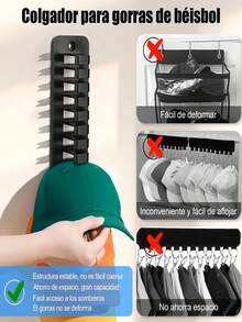 Wall-Mounted Hat Storage Rack, No-Drill Adhesive Installation, Durable Plastic Portable Hat Holder, Brim Protection Design, Suitable For Closet, Office, Dorm Storage, Wall-Mounted Hat Hook Organizer - Multicolor - View 5