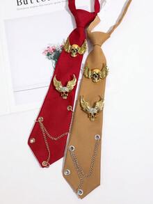 1pc Vintage Punk Style Wing Skull Rhinestone Eyelet Chain Cool Personalized Streetwear Shirt Decoration Women's Tie - Multicolor - View 3