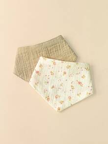 5pcs Fine Cotton Baby Triangle Bibs With Adjustable Snap Buttons, Suitable For Teething Newborns - Multicolor - View 5