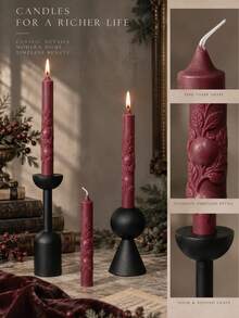 1pc Vintage Red Embossed Tapered Candle With 3D Fruit And Leaf Pattern, Creating Romantic Christmas Winter Atmosphere, Suitable For Holiday Decoration, Elegant Gift, Candlelight Dinner And Party, Adding Warmth To Home Decor For New Year Season - Multiple Styles - View 5