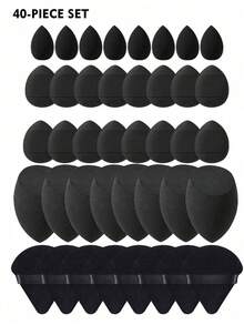 50/40/30/20/10/5pcs Makeup Set, Includes: 10 Liquid Makeup Sponges + 10 Mini Liquid Makeup Sponges + 10 Triangle Powder Puffs (Suitable For Loose Powder And Base Makeup) + 10 Cushion Puffs (Suitable For Facial Makeup) + 10 Mini Cushion Puffs (Suitable For Concealer And Foundation). - Black - View 12