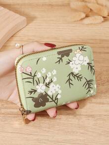 Fashionable Women's Simple Printed Short Wallet Zipper, Zipper Credit Card Storage Bag, Women's Wallet Card Bag - Green - View 1