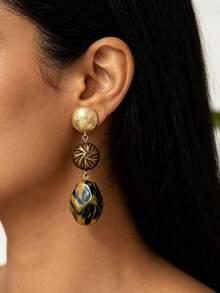 1 Pair Bohemian Style Colorful Plastic Earrings, Fashionable Women's Earrings With Multiple Styles To Choose From, Suitable For Different Looks, Vacation, Party, Daily Wear, Back To School, Thanksgiving And Other Holiday Gifts, Random Bead Pattern - Multicolor - View 3