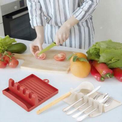Kitchen Utensil Rack Holder Storage Rack Multi-Functional Drain Rack Pot Lid Holder, Heat-Resistant Silicone Spoon Rest For Home Storage, Multiple Utensil Racks, Easy To Clean, Dishwasher