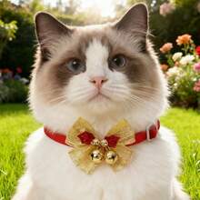 5pcs Christmas Pet Bowknot Collar, Christmas Plaid Bowknot With Gold Bell, Multi-Pattern Printed Pet Accessories, Adjustable Collar, Suitable For Small Dogs, Medium Dogs And Cats, Holiday Party Daily Wedding Costume Decoration - Multicolor - View 10