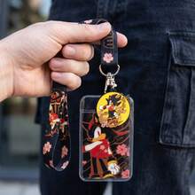 1pc Sonic Cherry Blossom Wrist Lanyard With Clear Card Holder, Anime Cartoon Wrist Strap With Detachable Buckle & Round Charm Keychain For Keys - Black - View 5