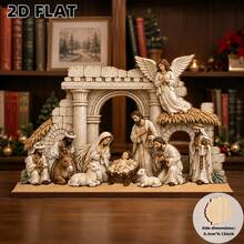 2D Flat, 1pc Christmas Wooden Decorative Plaque, Nativity Scene, Christmas Eve, Party Decoration, Perfect Holiday Gift, Desktop Office, Home Decor Ornament, Christmas Decoration, Suitable For All Occasions, Vintage, Pastoral, Manger Scene, Angel And Lamb, Religious Home Desktop Display - A - View 4