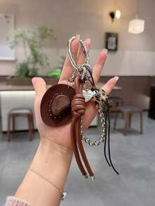 Yogodlns Lucky Cowboy Hat Keychain Pendant, Handmade Braided Rope & Faux Leather Charm, Car Key Bag Accessory, Decorative Design Key Ring - Multicolor - View 5