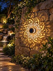 POSE UP 1/2pcs Solar Mandala Wall Light, Outdoor Waterproof LED Fence Light, Metal Floral Pattern Design, Solar Decorative Wall Lamp, Suitable For Yard, Porch, Front Door, Patio, Fence, Garden And Landscape Decoration - Warm Light - View 8