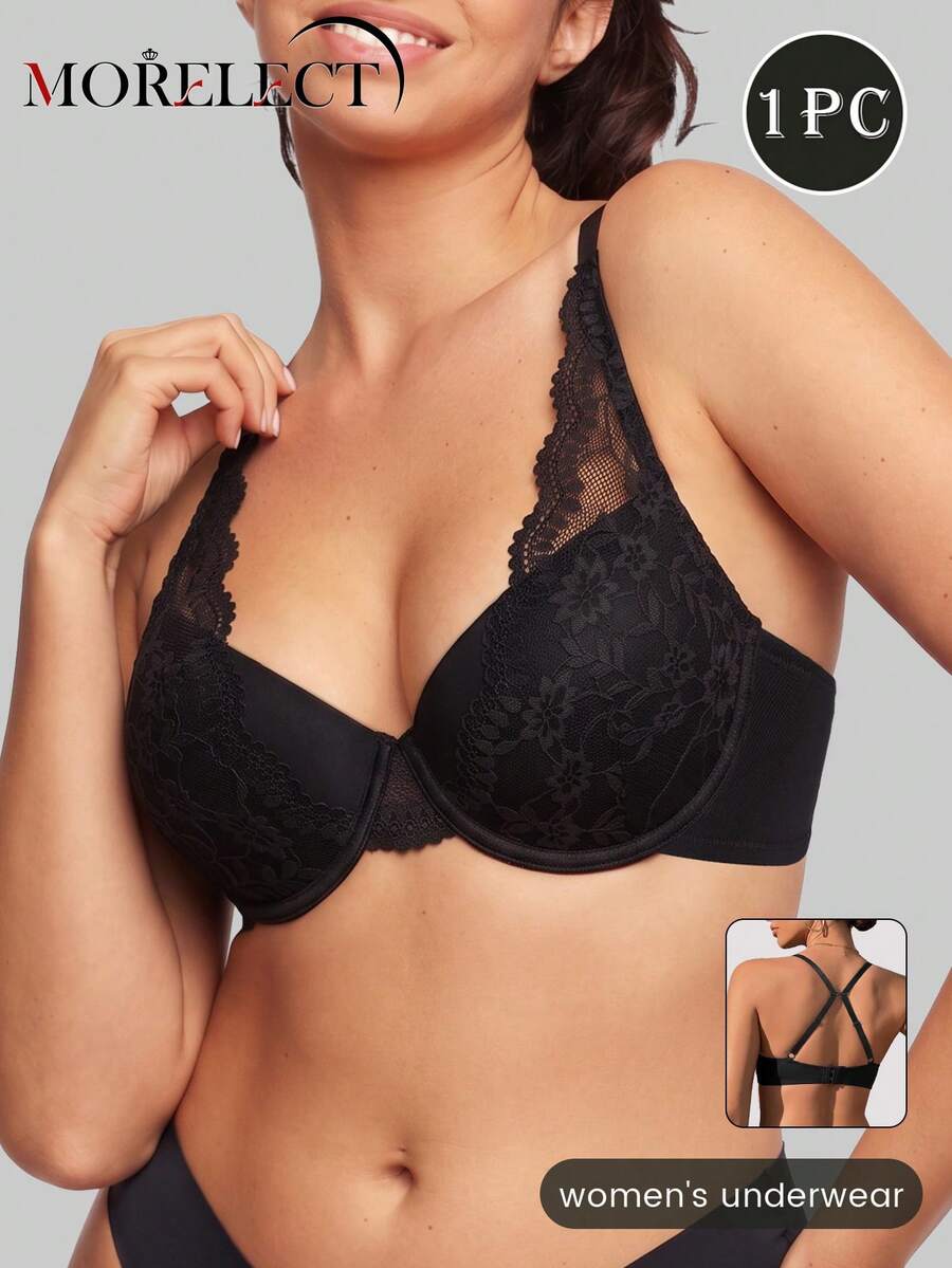 Morelect Women's Sexy Back Hook Bra With Underwire, Non-Removable Padding, Comfortable Seamless Shaping, Push-Up Adjustable Bra